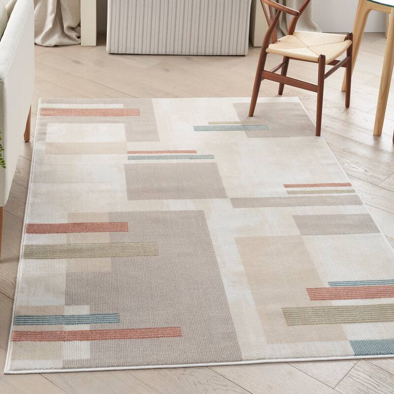 Nourison Thalia Modern Geometric Area Rug - 5' 3" x 7' 3" - Ivory Multicolor - Rectangle