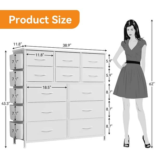 dimension image slide 1 of 5, 5 Drawer Fabric Dresser with Wooden Top,Large Storage Space