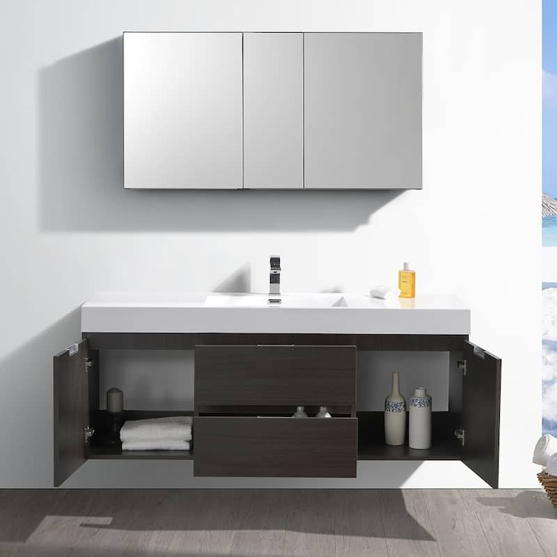 Fresca Senza 60" Wall Mounted / Floating Single Vanity Set with Wood