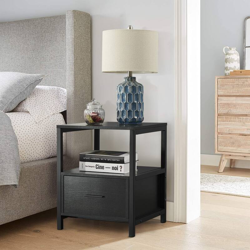 VECELO Nightstand Set of 1/2, Modern Square Side End Table, Living Room, Study Metal Frame - 1-piece - Black