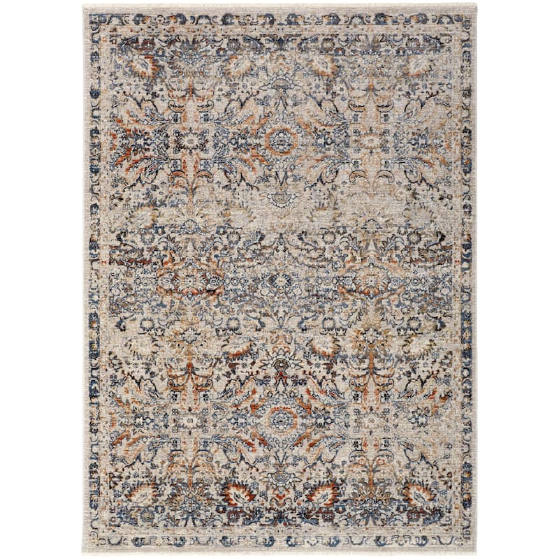 Grand Bazaar Frencess Machine Made Damask Transitional Area Rug - 5' x 7'9" - Tan/Blue/Orange