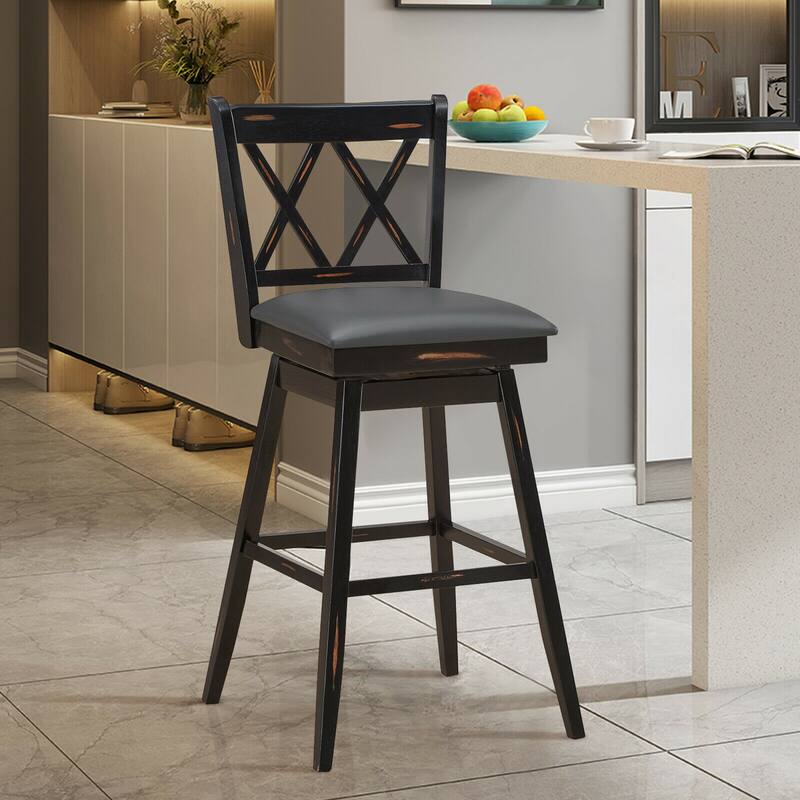 Gymax Set of 4 Barstools Swivel Bar Height Chairs with Rubber Wood
