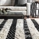 preview thumbnail 2 of 13, Nuloom Ivory Handmade Wool Cotton Geo Striped Shag Rug