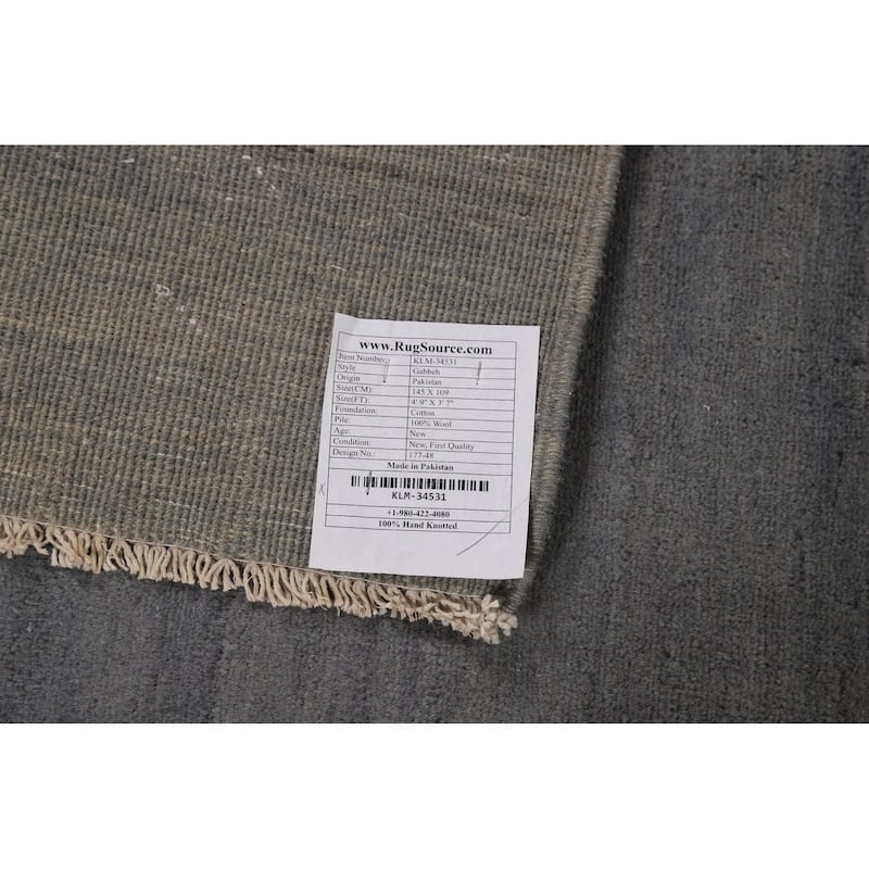 Gray Blue Gabbeh Modern Foyer Rug Hand-Knotted Wool Carpet - 3'7"x 4'9"