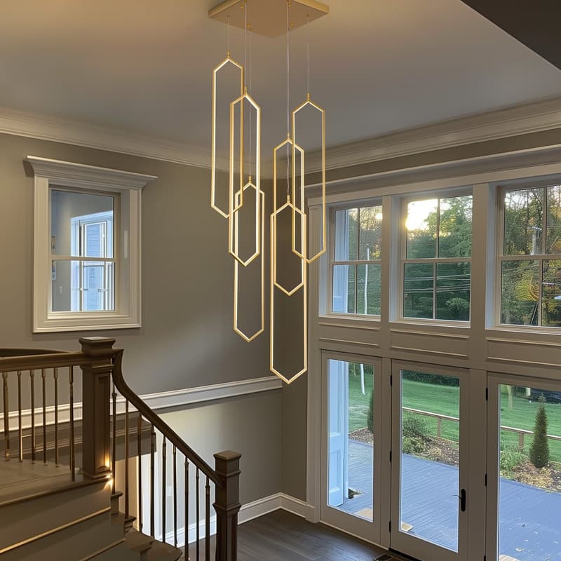 6 Lights Modern Dimmable Chandelier High Ceiling Chandelier for Entrance Foyer Staircase