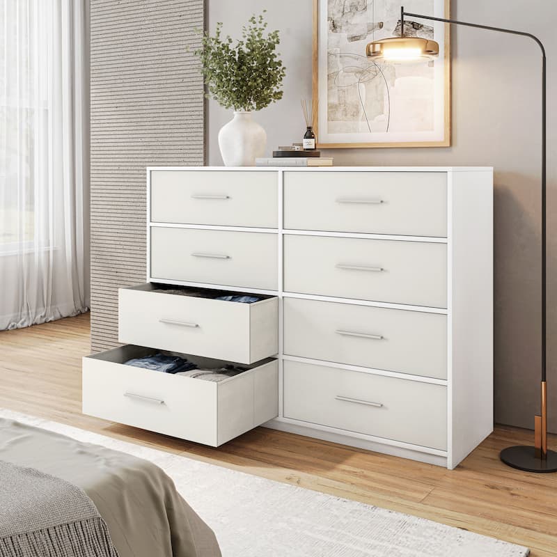 8 Drawer Dresser with Fabric Storage MDF Frame Modern Bedroom Organizer - White