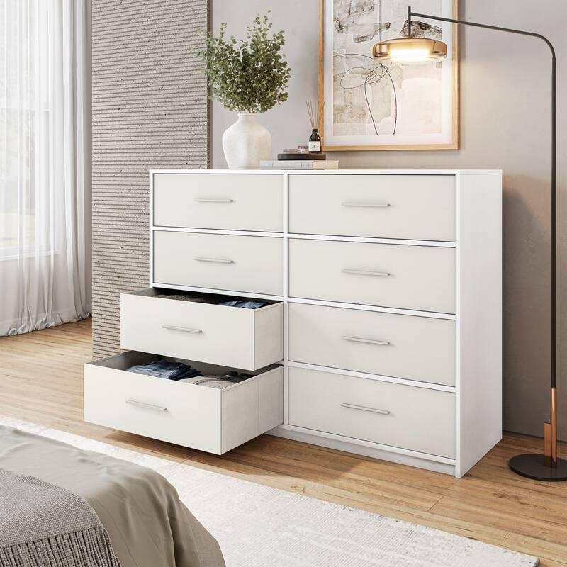 Modern Minimalist 8-Drawer Dresser with Large Fabric Drawers