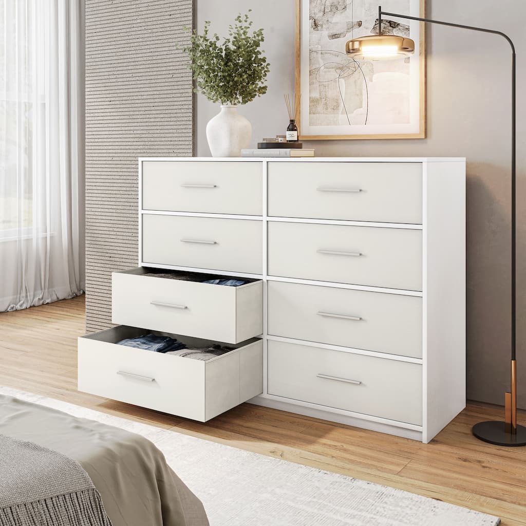 Modern Minimalist 8-Drawer Dresser with Large Fabric Drawers
