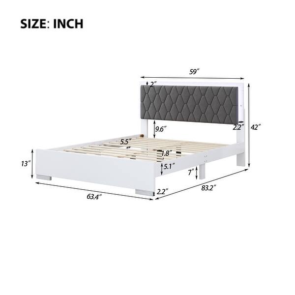 dimension image slide 1 of 2, Queen Size Upholstered Bed with LED Light,Modern Platform Bed with with Velvet Headboard