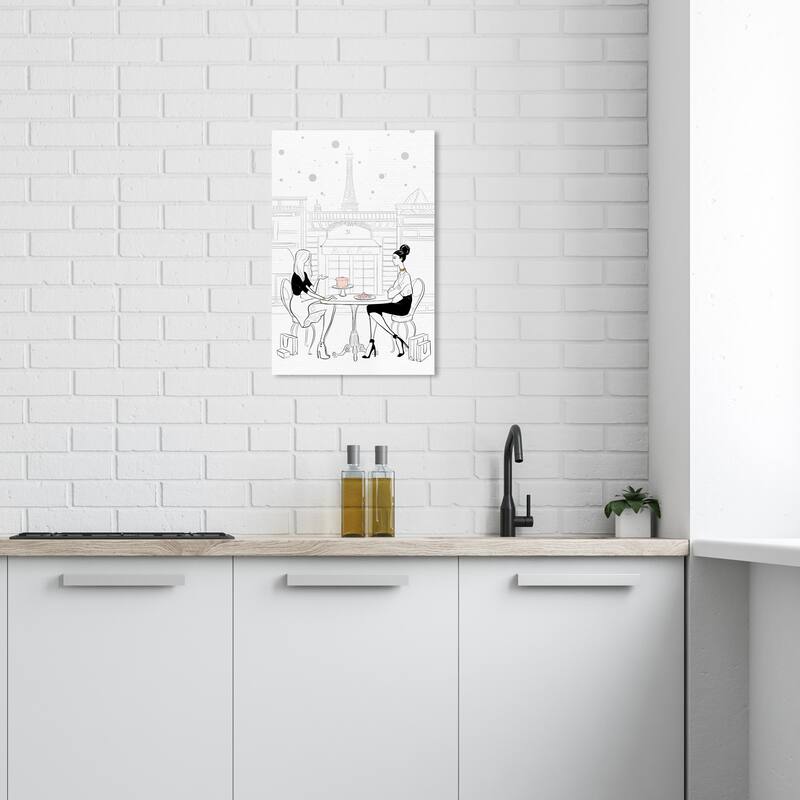 Wynwood Studio Canvas Fashion and Glam Girls in Rue de Paris Black and Modern & Contemporary Wall Art Canvas Print - 24 x 16