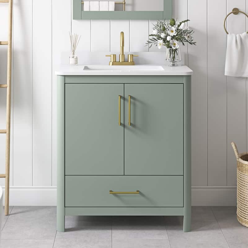REN Selections Dario Freestanding Bathroom Vanity with Single Sink, Engineered Marble Countertop with Backsplash Included - 30" - Green