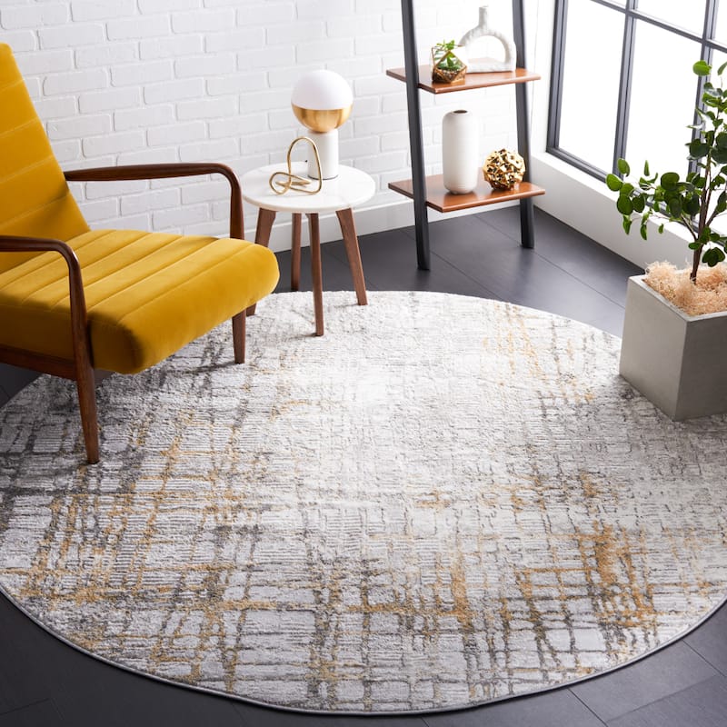 SAFAVIEH Meadow Timmy Modern Abstract Rug - 6'7" Round - Light Grey/Gold