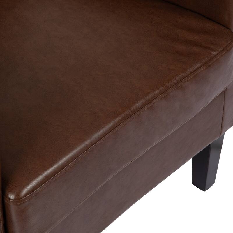 Modern 28.25" High Back Upholstered PU Club Chair with Rubber Wood Legs and Waterfull Back