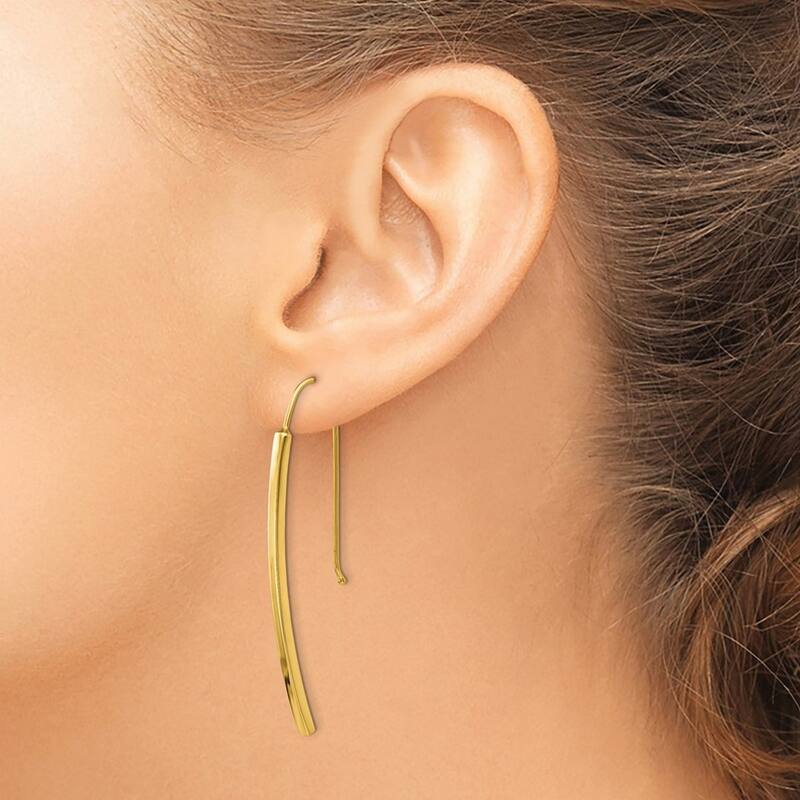 Curata 14k Yellow or White Gold Polished Curved Bar Dangle Hook Earrings 48x1.5mm
