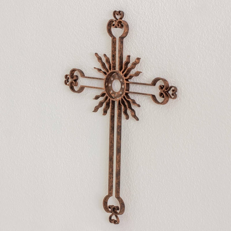 Handmade Light of the Path in Copper Iron wall cross (Guatemala) - 58 x 48 x 4