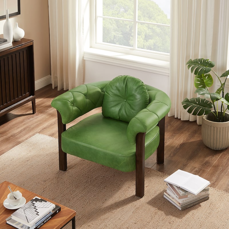 Art Leon Mid-century Top Grain Leather and Wood Accent Chair