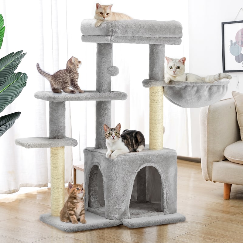 EROMMY Cat Tree – Multi-Level Cat Tower with Sisal Scratching Posts & Swing Ball, Modern Cat Furniture for Indoor Cats - Medium - Grey