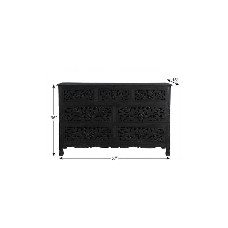 HomeRoots 57" Black Solid Wood Seven Drawer Dresser