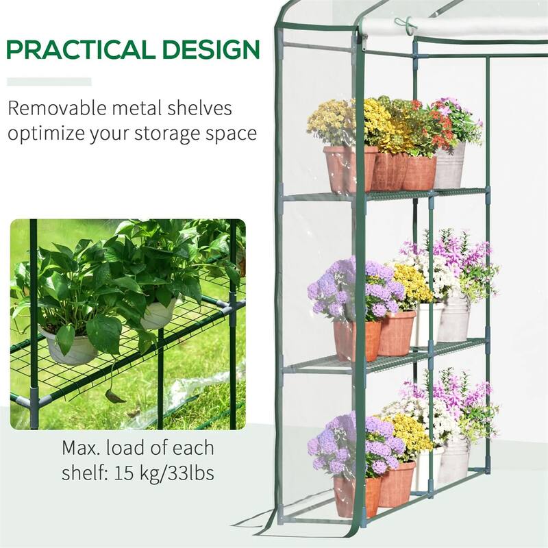 Clear Plastic Steel Frame Walk-In Greenhouse with Shelves and Cover - Clear-56.25" L x 56.25" W x 76.75" H