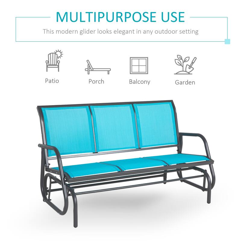 Outsunny 3-Person Patio Glider Bench, Outdoor Porch Glider Swing with 3 Seats, Breathable Mesh Fabric, Metal Frame, Light Mixed