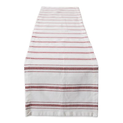 Zig Dobby Stripe Cotton Table Runner - 72" - White and Barn Red