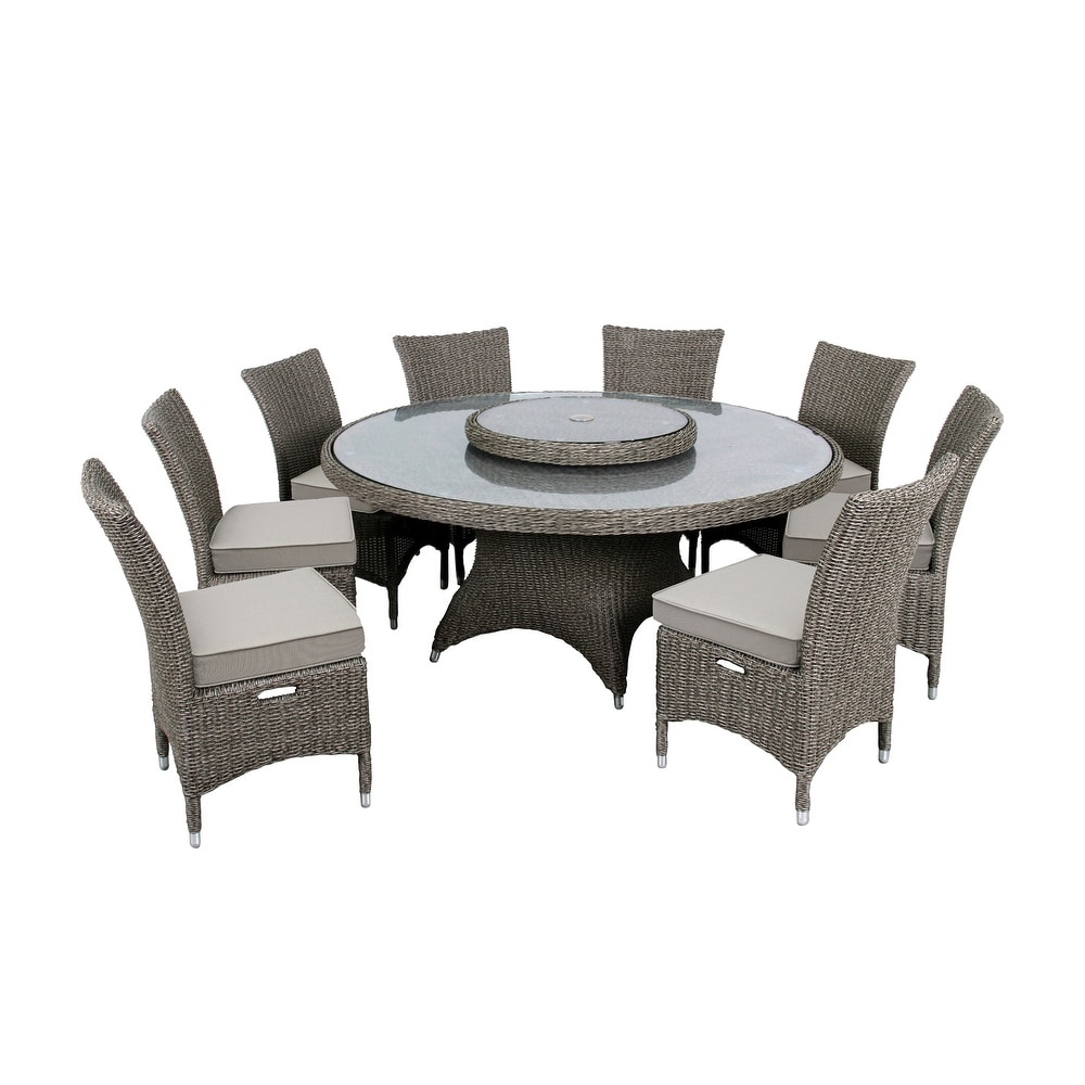 OVE Decors Habra III 9-Piece Aluminum Frame Brown Round Patio Dining Set with Olefin Cushions