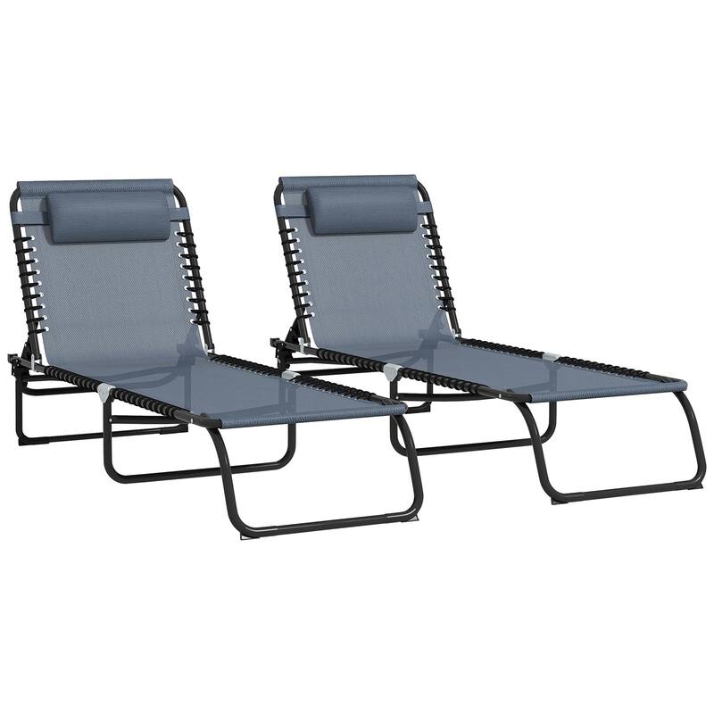 Sunbed Folding Recliner Set of 2 with Headrests - Gray