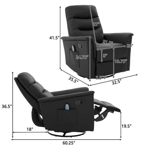 dimension image slide 1 of 4, Christopher Knight Home - Manual Rocking Swivel Recliner with Massage Function