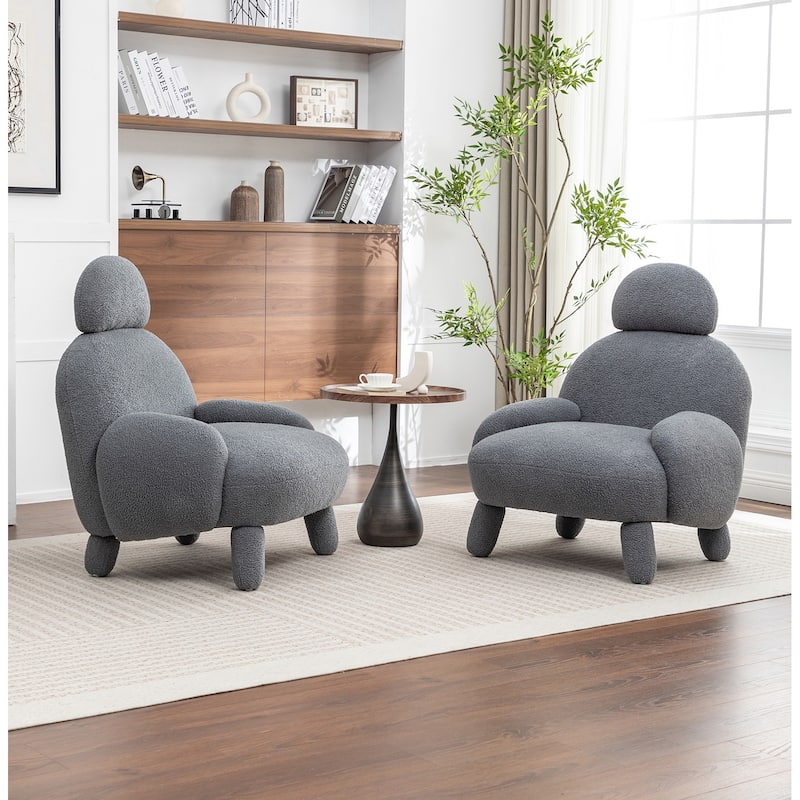 SEYNAR Modern Faux Sherpa Upolstered High Back Armless Accent Chair Set of 2