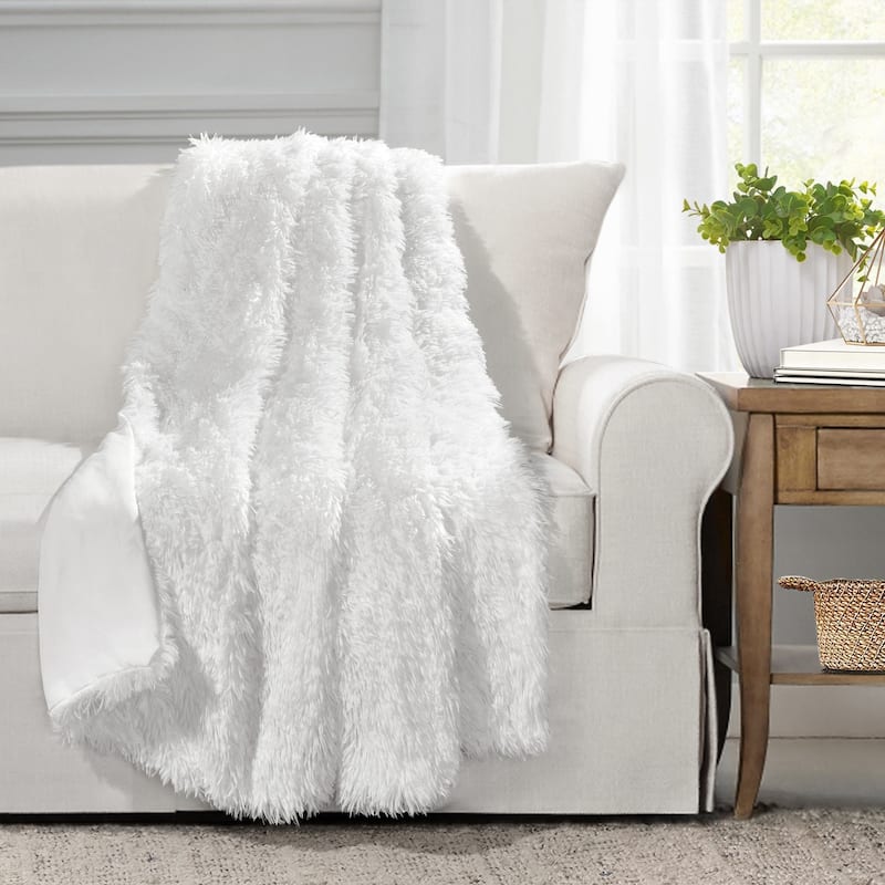 Lush Decor Emma Faux Fur Throw Blanket - White
