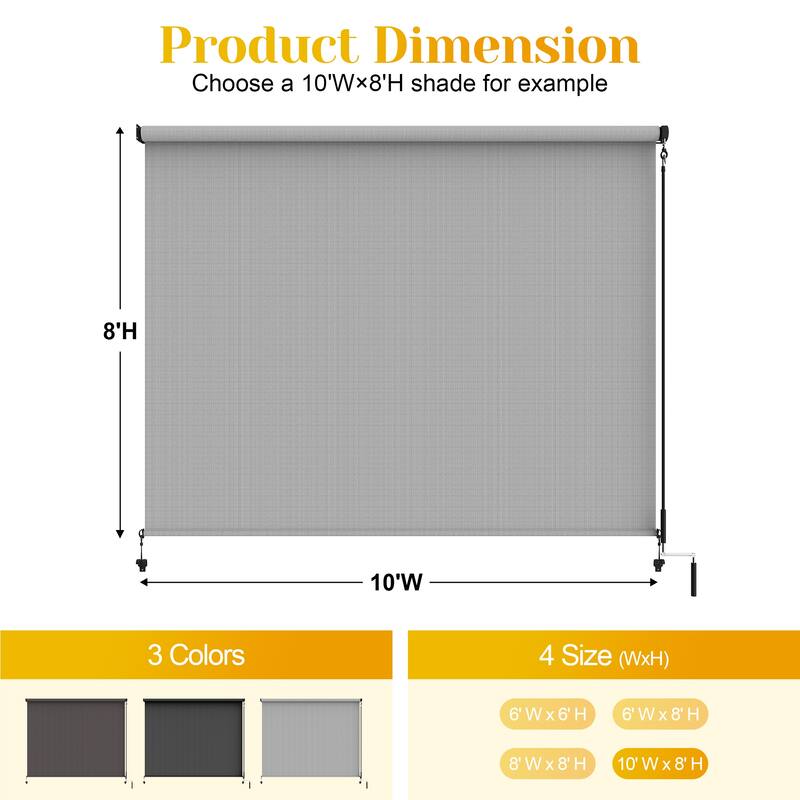 6'W X 6'H Outdoor Roller Shade with 95% UV Protection