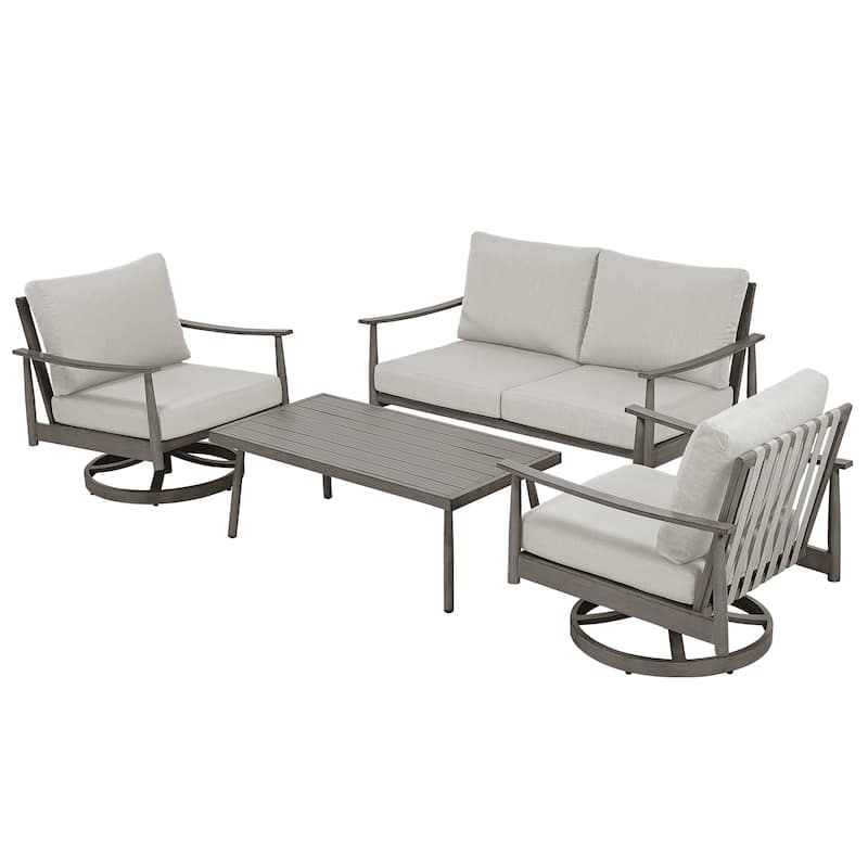 4-Person Aluminum Patio Conversation Set with 2 Swivel Chairs, Loveseat and Coffee Table - Grey