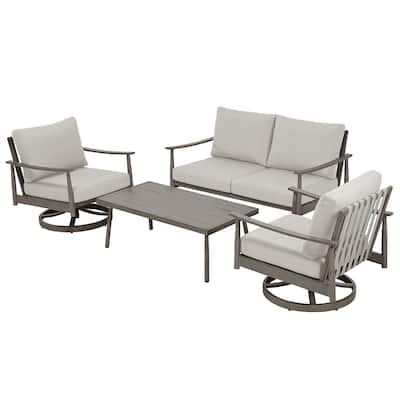 4-Person Aluminum Patio Conversation Set with 2 Swivel Chairs, Loveseat and Coffee Table