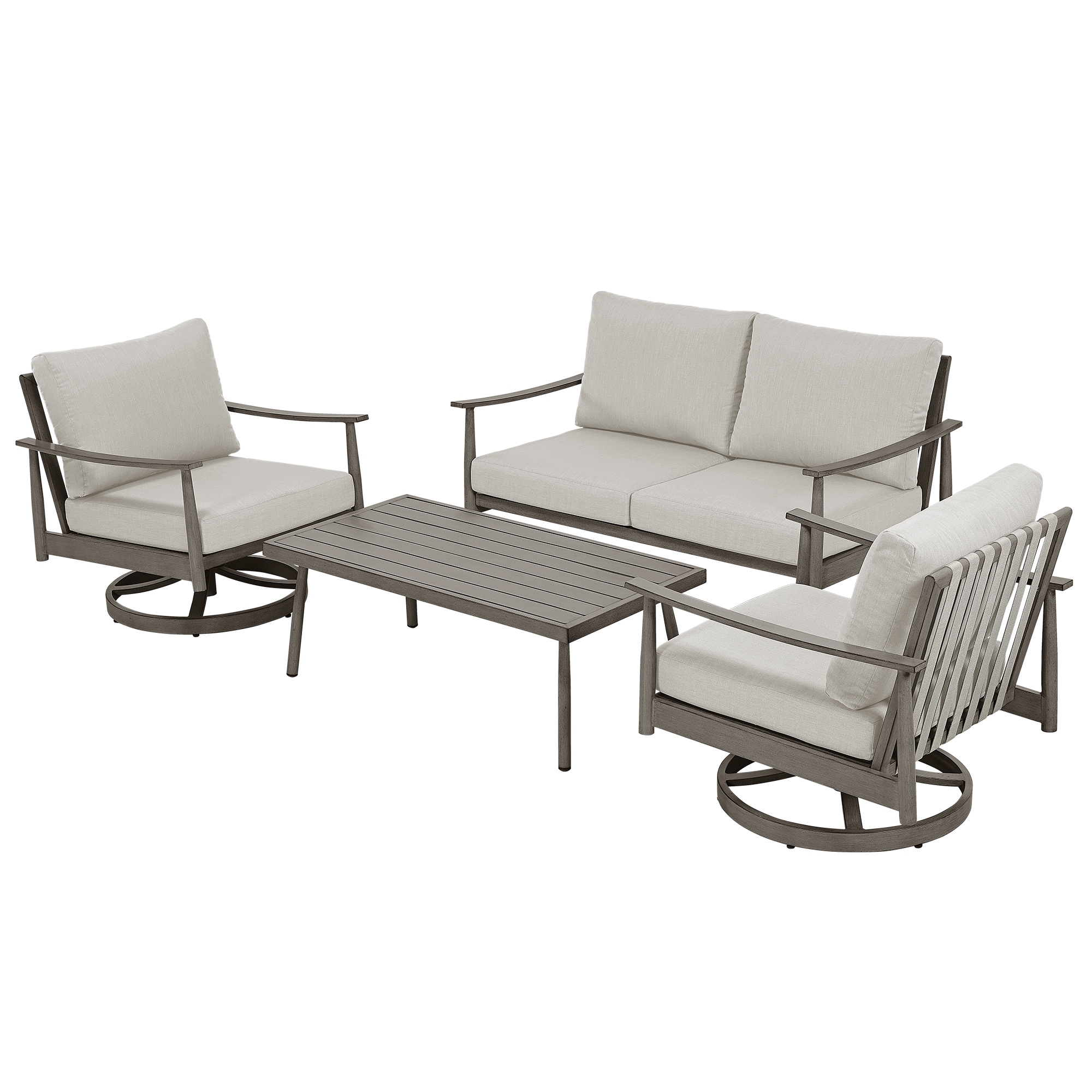 4-Person Aluminum Patio Conversation Set with 2 Swivel Chairs, Loveseat and Coffee Table