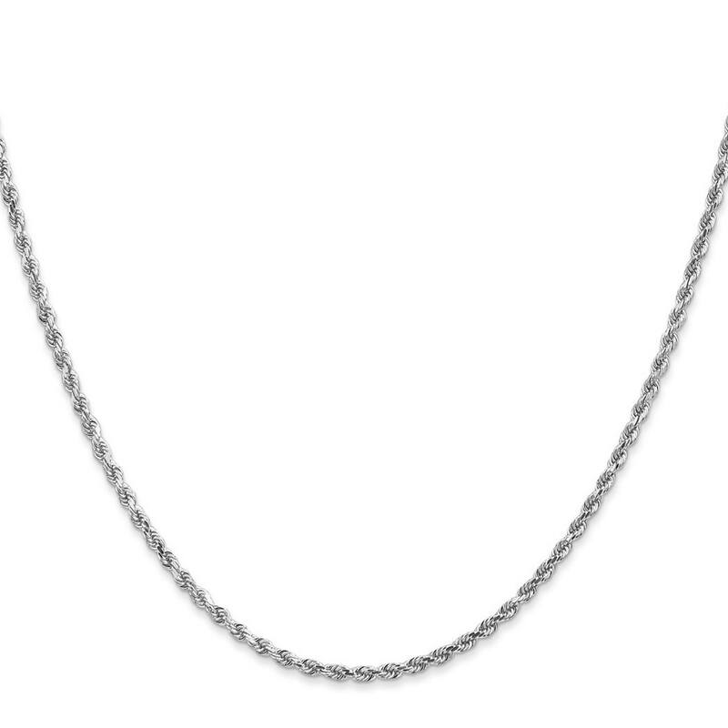 Curata 14k White Gold Lobster Claw Closure 2.0mm Sparkle Cut Rope Chain Bracelet