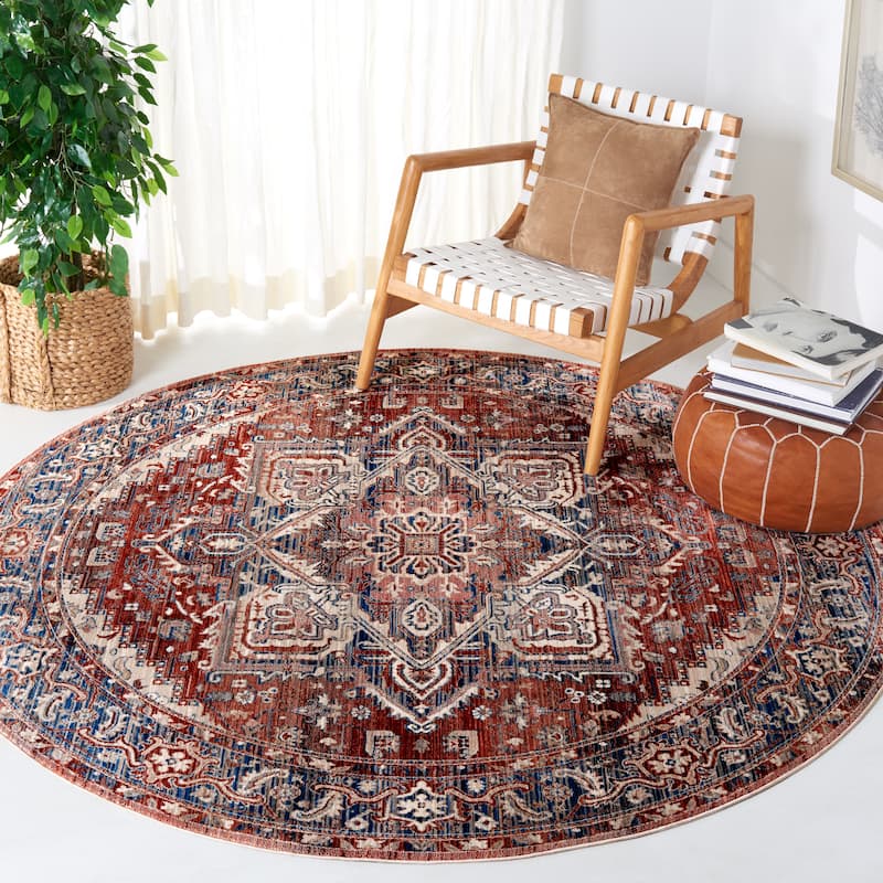 SAFAVIEH Vintage Persian Gertrude Oriental Medallion Rug - 6'7" Round - Rust/Navy