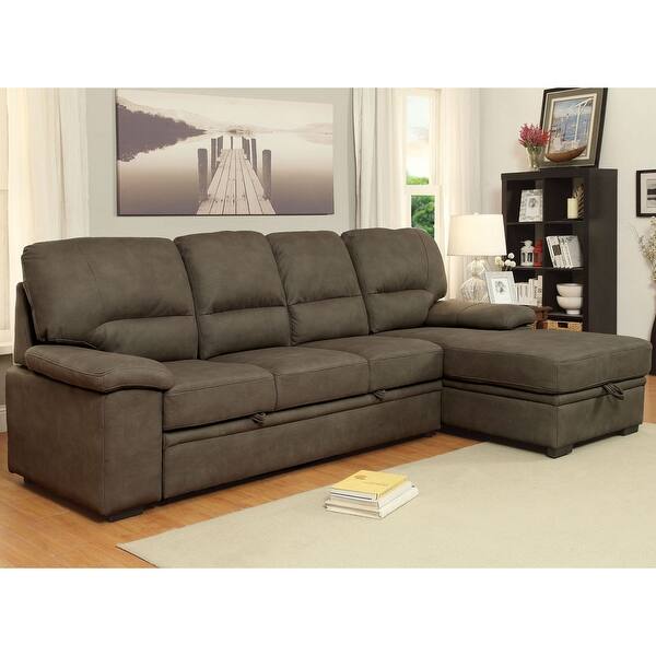 slide 7 of 7, Furniture of America Werr Modern Leather Sleeper Sectional Ash Brown
