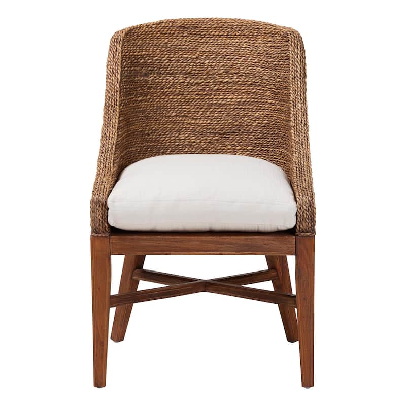 Jasper Seagrass Dining Chair with Mahogany Wood Frame - Coastal Accent Chair with Woven Wingback and Cushioned Seat