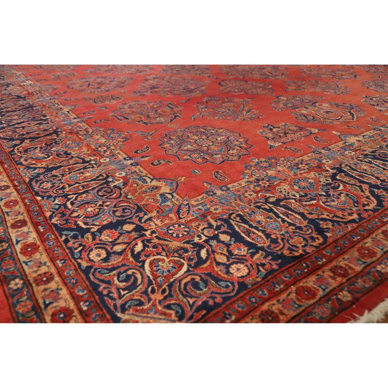 Hand Knotted Oriental 100% Wool Carpet Traditional All-Over Oranges & Rust Kashan Area Rug - 13' 11'' X 10' 0''