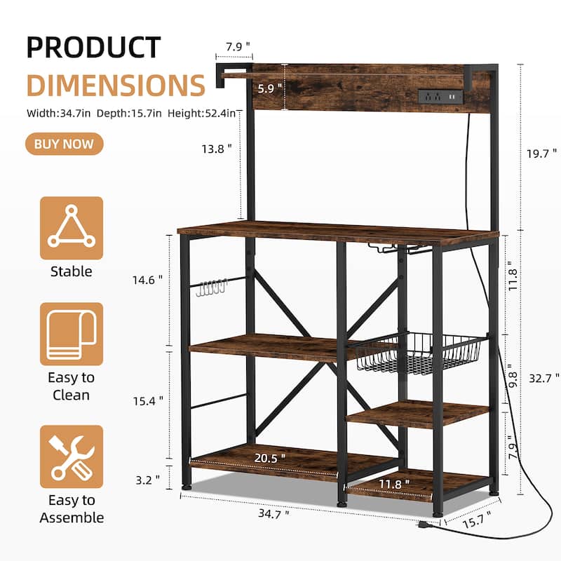 Kitchen Baker's Rack with Power Outlet & USB Ports, Storage Shelf