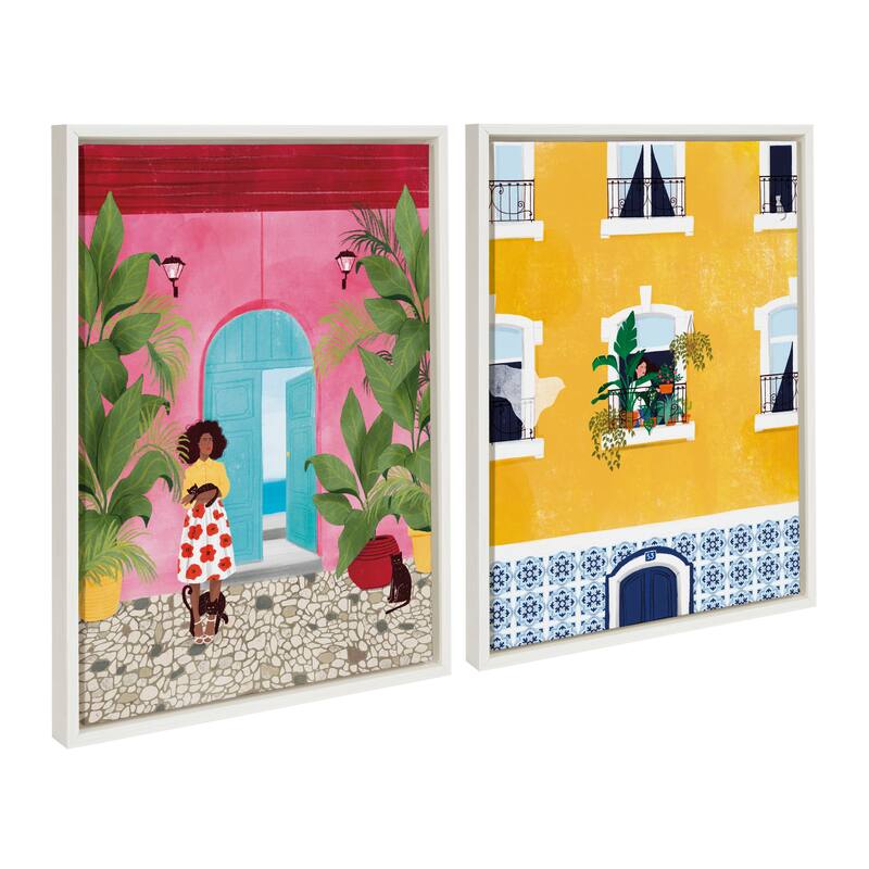 Kate and Laurel Sylvie Lisbon Framed Canvas Art Set by Maja Tomljanovic