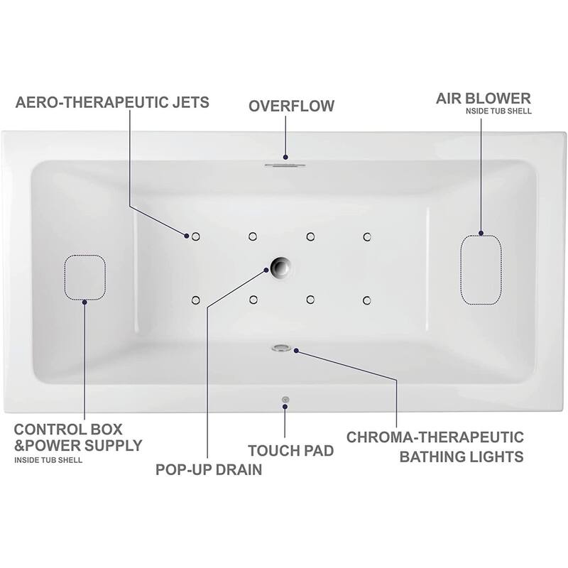 Vanity Art 59" Freestanding Acrylic Soaking Bathtub with Slotted Overflow & Pop-up Drain