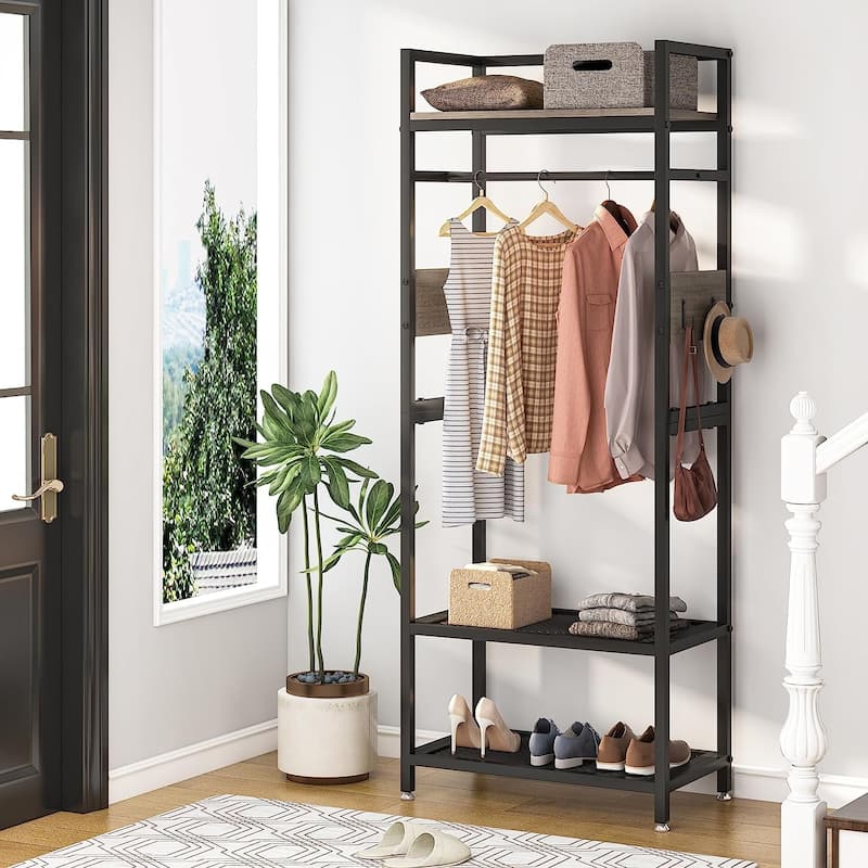 Industrial Small Clothes rack with shelves,freestanding closet organizer,27'' W X69'' H