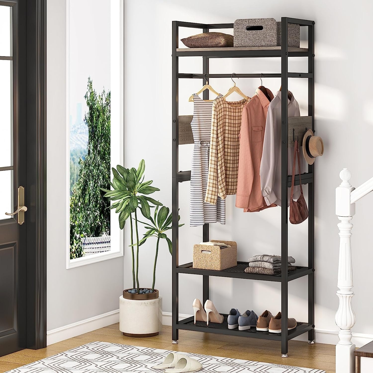 Entryway top clothes rack