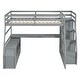 preview thumbnail 3 of 44, Full Size Loft Bed with 7-Drawers, 2-Shelves, Desk, and Playhouse Design - Sturdy Pine Wood Frame with Grey Finish for Kids