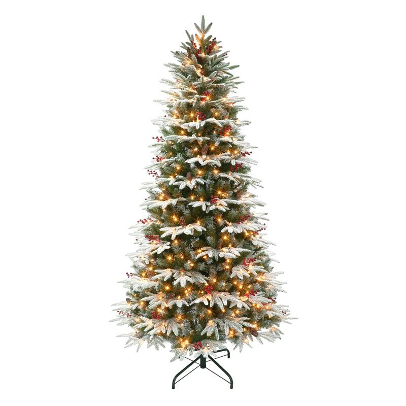 Puleo International 9 ft. Pre-lit Slim Flocked Halifax Fir Artificial Christmas Tree