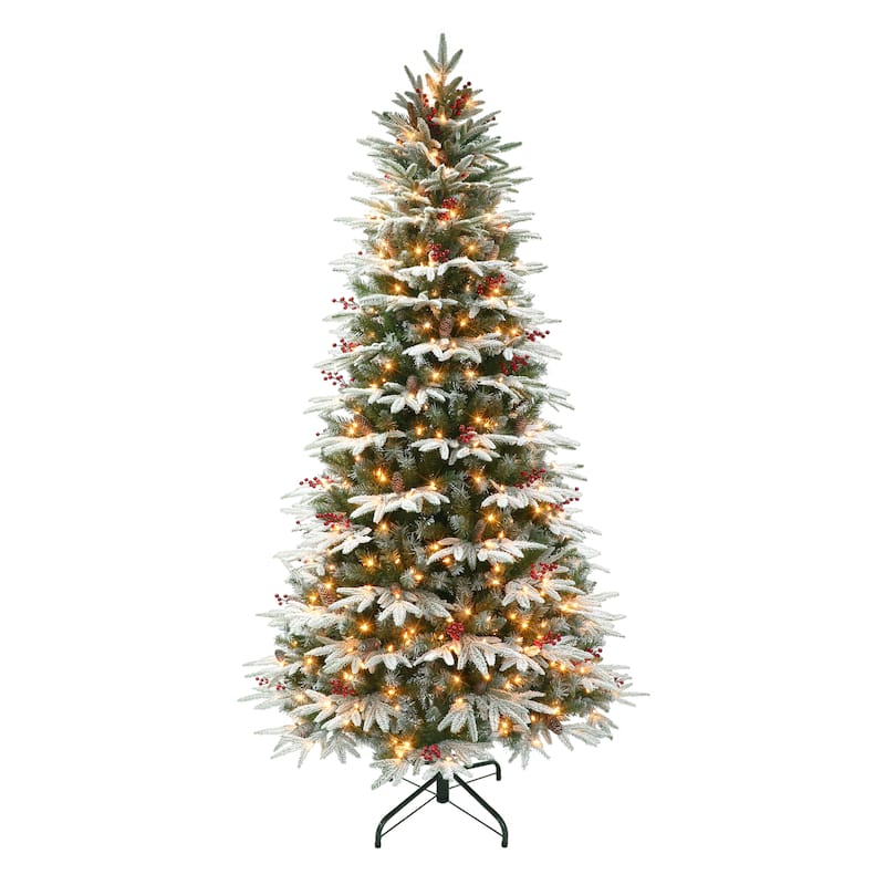 Puleo International 6.5 ft. Pre-lit Slim Flocked Halifax Fir Artificial Christmas Tree
