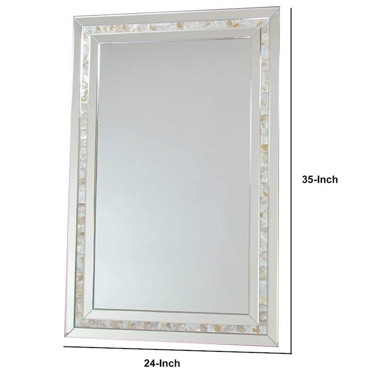 Beveled Mirror with Mother of Pearl Strip Accent, Silver