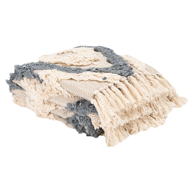SAFAVIEH Sabah Grace Geometric Pattern Fluffy Tufted Pure Cotton Throw