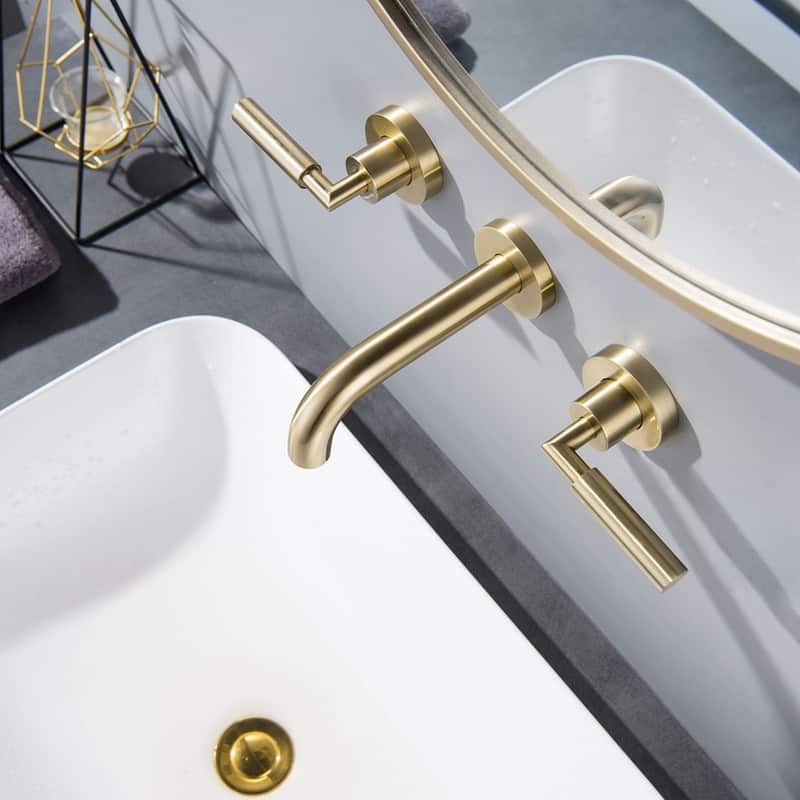 Double Handle Wall Mount Bathroom Sink Faucet, Gold/Black